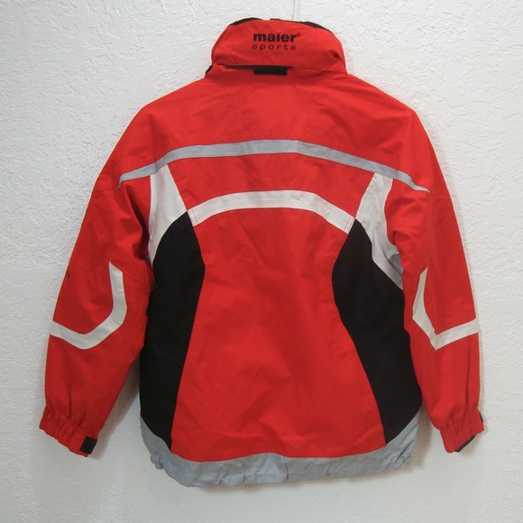 MAIER Ski Jacket KIDS Pack Away Hood Red Black Zip Elastic Germany 140 US 8-10 - Picture 3 of 9